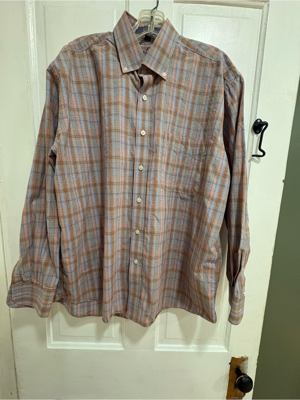Alan Flusser Orange and Light Blue Plaid Button-Down Shirt